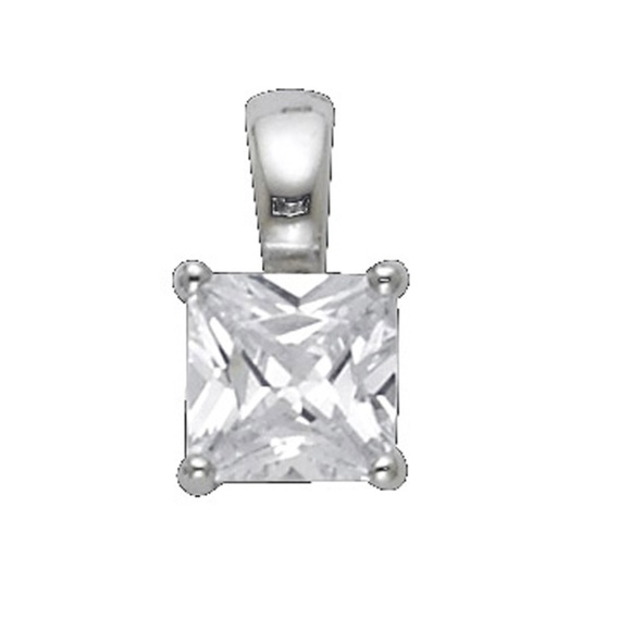 TGDJ Jewelry - 14K White Gold  5mm Princess CZ Solitaire Pendant
